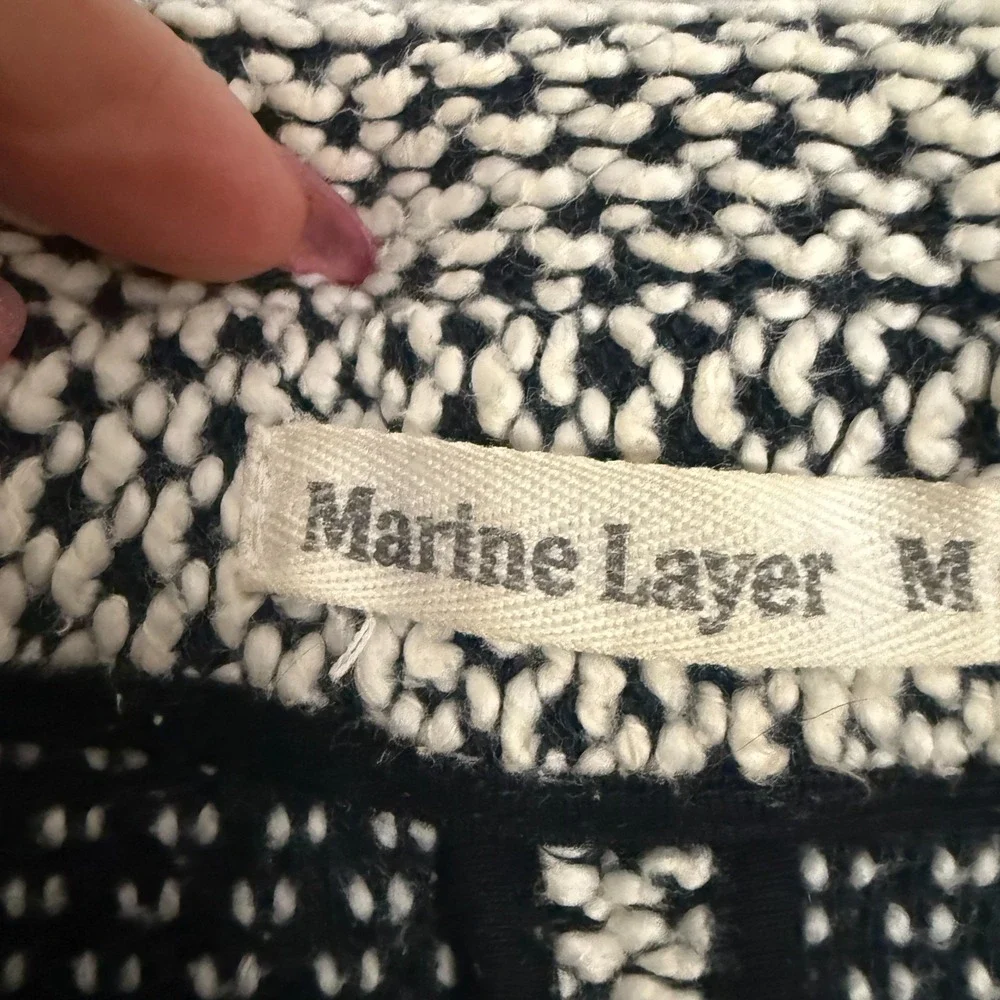 Marine Layer Birdseye Open Front Cardigan Womens Medium Long Textured Blue White